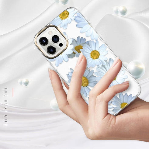 BAISRKE Clear Floral Pattern Case for iPhone 13 Pro, Shockproof Hard Back Cover for Girly Women, 6.1 inch, Daisies