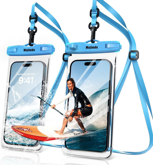 Waterproof Phone Pouch 8'', IPX8 Case with Lanyard for iPhone 15 14 13 12 11 Pro Max, 2 Pack/Blue
