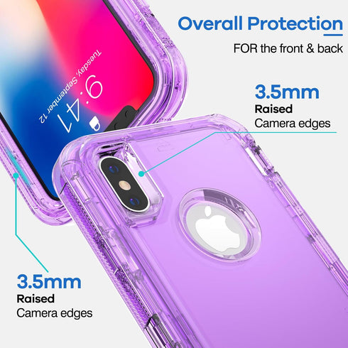ORIbox Purple Case for iPhone X/XS, Transparent Heavy Duty Shockproof Anti-Fall, 10 FT Military Grade