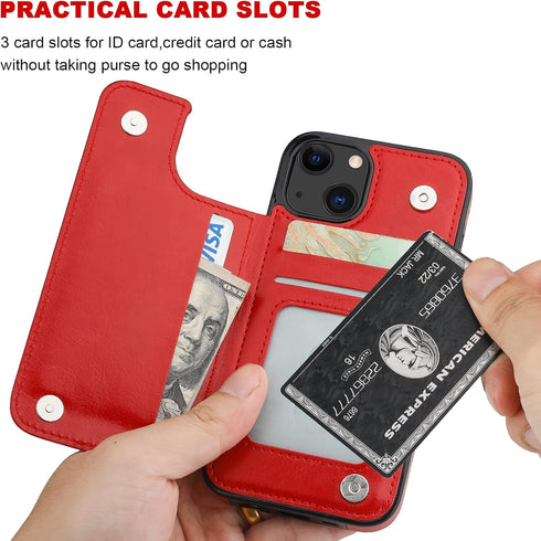ONETOP iPhone 13 Wallet Case with Card Holder, PU Leather Kickstand Case with Double Magnetic Clasp, Durable Shockproof