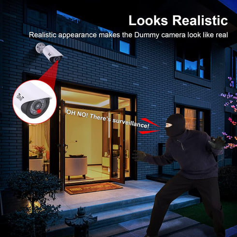 BNT Dummy Fake Security Camera with Red LED Light, Indoor/Outdoor Use for Home and Business Security (2 Pack)