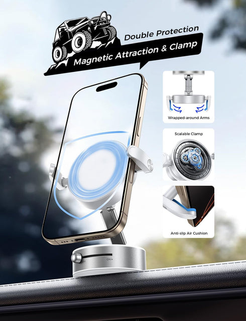 MAGIC JOHN 360 Upgrade Ultra Magnetic Phone Holders for Your Car, Foldable Car Phone Holder Mount for Dashboard
