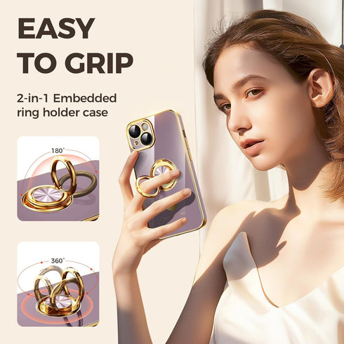 Nonional 13 2 Pack 360 13 Compatible for iPhone Case with Screen Protector, Rotatable Ring Holder [Luxury Hearts