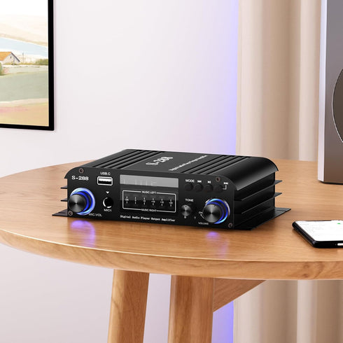 Facmogu S-288 4 CH Bluetooth 5.0 Home Audio Amplifier, RMS 45Wx4, Max 600W, USB, SD, FM, with Remote Control
