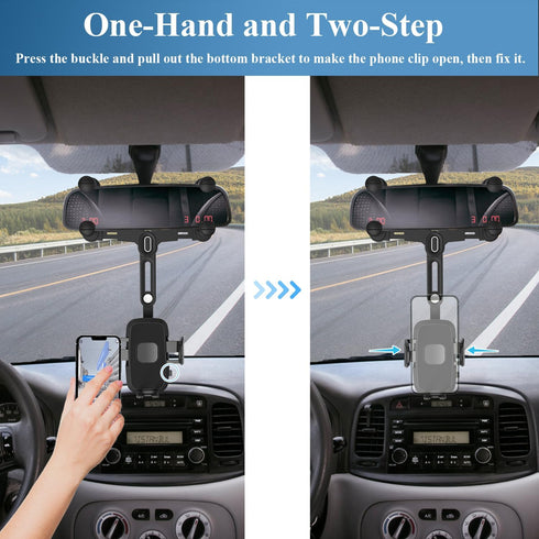 Phone Mount for Car, Rear View Mirror Holder, Rotatable and Retractable for Car Compatible with iPhone Samsung All 4-7