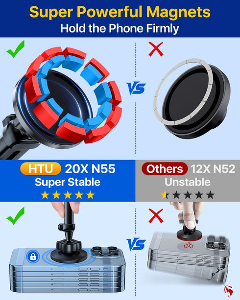 HTU 17 16 15 14 13 12 Military-Grade for MagSafe Car MountUpgraded Strongest Suction Magnetic Phone Holder Cell Stand