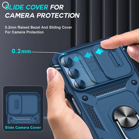 LeYi Galaxy A15-5G Case: Military-Grade Shockproof, Blue, with 2 Tempered Screen Protectors & Credit Card Holder.