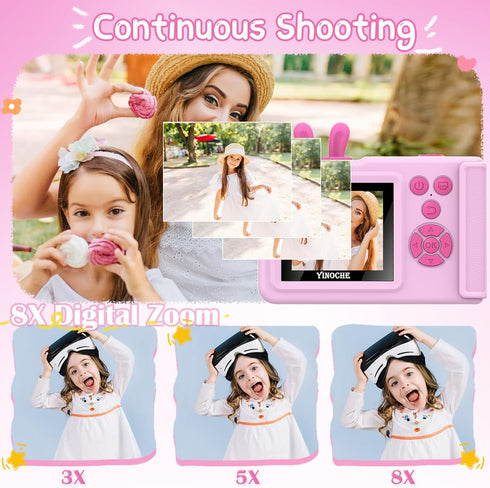 Kids Instant Print Camera, 1080P Toddler Camera That Prints Photos, Gifts for Girls Age 3-12, Pink