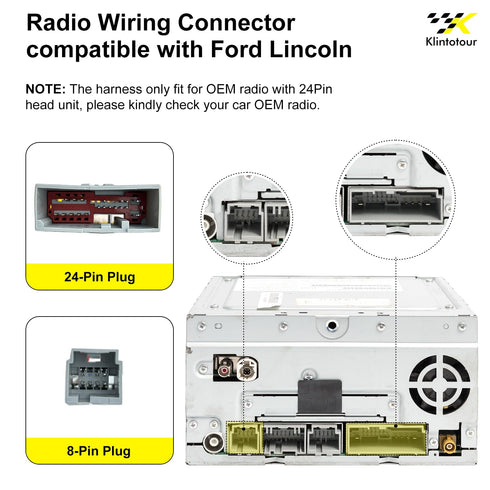 8Pin 2004-2018/Hyundai 2006-2008/Lincoln 2007-2014/Mercury 2006-2011, Radio Wiring Harness with Antenna Adapter and RCA