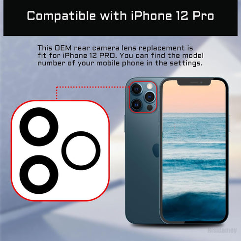 OEM Rear Camera Lens Replacement for iPhone 12 Pro with Dual-Sided Adhesive, Fix Tool Repair Kit