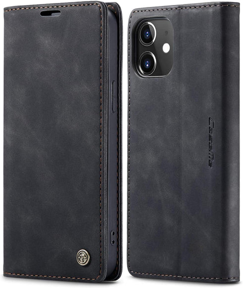 SINIANL Leather Wallet Case for iPhone 12 Pro Max, Book Folding Flip Case with Credit Card Holder, Black