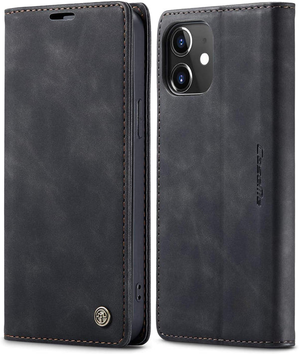 SINIANL Leather Wallet Case for iPhone 12 Pro Max, Book Folding Flip Case with Credit Card Holder, Black
