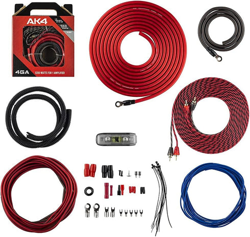 DS18 AK4 Complete 4 Gauge CCA Amplifier Installation Wiring Kit - Ampkit for Connections, Brings Power to Your Radio,