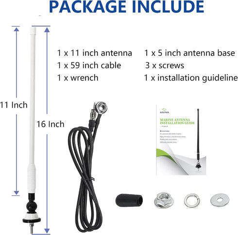 Anina 16 Inch Marine Trailer RV Radio Antenna Rubber Flexible Aerial Mast for Car Truck Boat ATV UTV Caravan Motorhome