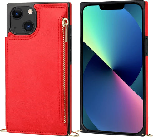 Bocasal Crossbody Wallet Case for iPhone 13, Magnetic Flip Folio Purse with RFID Blocking Card Slot, 6.1 Inch (Red)