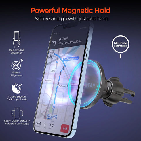 HyperGear MagSafe Magnetic Car Phone Mount, Air Vent Holder for iPhone 15/14/13, Samsung S24/S23/S22