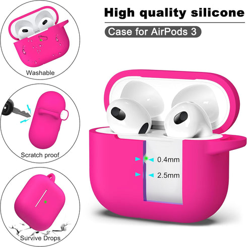R-fun Compatible with AirPods 3 Case Cover, Silicone Protective Skin with Keychain for Apple AirPod 3rd Generation
