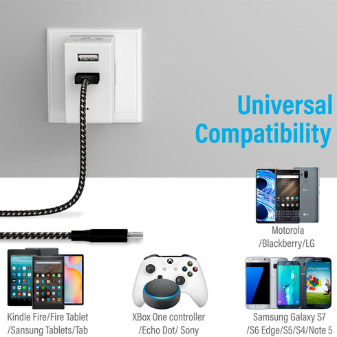 Micro USB Cable 6FT, Long Braided Fast Charging Sync Cord Compatible with Galaxy S7, S6 Edge, Kindle, Android