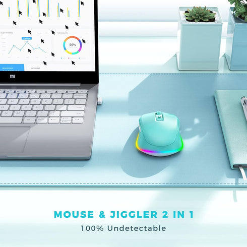 PEIOUS Wireless Mouse with Built-in Jiggler, Rechargeable Mover for Computer, Undetectable Random Movement - Black