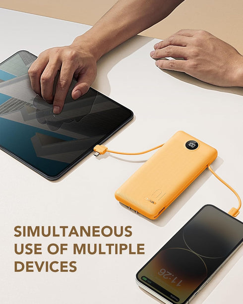 Portable Charger with Built-in Cables and AC Wall Plug, VRURC USB C Power Bank 10000mAh, Lightweight
