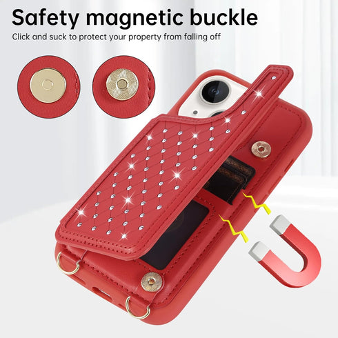 KYFSJPT 12/12 Pro(6.1") Crossbody Wallet Case for iPhone with Detachable Strap - PU Leather Flip Folio with Card Slots