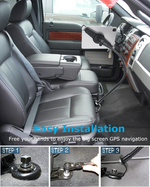woleyi 1/4'' (9.5-14.5) Car Seat Rail Tablet Mount for Truck, Aluminum Gooseneck Car Floor Bolt Tablet Holder Camera