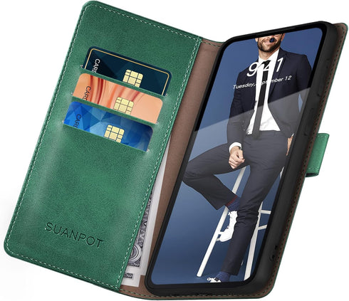 SUANPOT Leather Wallet Case for Samsung Galaxy S22 - RFID Blocking Credit Card Holder, Flip Folio Book Shockproof