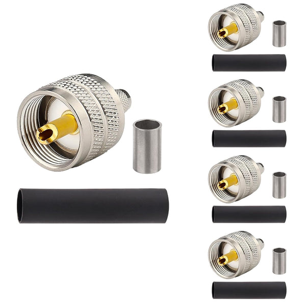 PL259 Male Crimp Connector, UHF SO239 Crimp Coax Connector for RG8X/LMR240/4D-FB/CNT240/RG8 Mini Coaxial Cable (Pack of