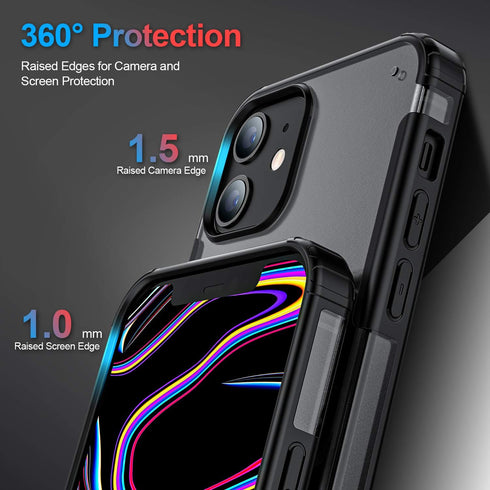 ORIbox for iPhone 12 mini Case Black, 4 Corners Shockproof Protection for Women Men Girls Boys Kids