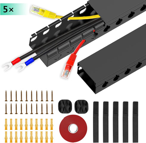 Updated Cable Raceway Kit - 77 Inch Open Slot Wire Covers for Cords, Under Desk Cable Management System (Pack 5)