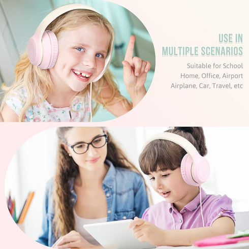 rockpapa L22 Wired Headphones for Kids, Foldable Stereo 3.5mm Corded Headphones with Microphone for School Classroom,