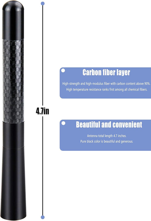 Tecreddy 4.7 inch Short Car Antenna Mast Carbon Fiber Truck Vehicle Replacement Antenna Compatible with Ford, Dodge