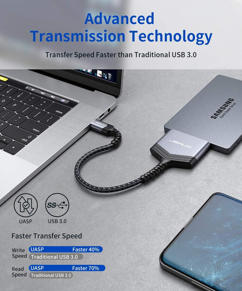 JSAUX SATA to USB C Cable, USB-C 3.1 to 2.5” SATA III Hard Drive Adapter for SSD/HDD Data Transfer