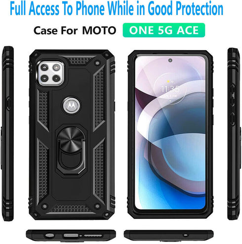 STARSHOP Compatible Motorola One 5G Ace Phone Case - Military Grade Shockproof Protective Cover with Tempered Glass