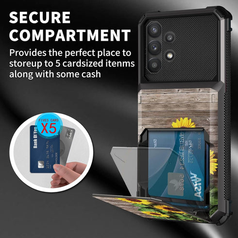 Wallet Case with Card Holder Slot for Samsung Galaxy A32 5G, Plank Sunflower