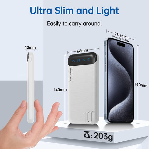 Power Bank 10000mAh Portable Charger with 2 USB 2.4 A Outputs and USB C Input, Compatible with Huawei, iPhone 12 11 X,