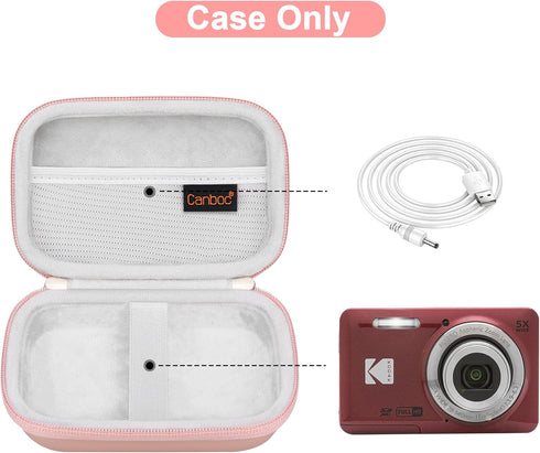 Canboc Hard Case for Kodak PIXPRO Friendly Zoom FZ55 / FZ53 / FZ45 16MP Digital Camera, Mesh Pocket fits SD Card, USB Charging Adapter, USB Cable, Rose Gold