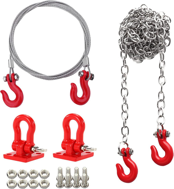 AMOGOT RC Trailer Chain Hook Tow Rope Winch Shackles for 1/10 RC Crawler