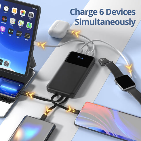 ZUOGGPET 10000mAh Pack 6 3 3A 1 Pack Portable Charger with Built in Cables, Power Bank with Cords Wires, Slim Travel