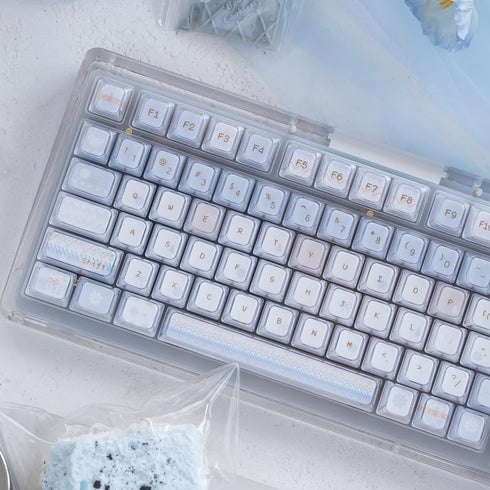 SUEHIODHY 123 Set, 61/68/84/87/98/100 Crystal Jelly Keycaps, Blue White Translucent Keycaps, Keys Custom KDA Profile