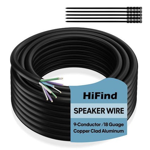 18 AWG 9-Conductor Speaker Wire Cable 25 Ft, 4-Channel CCA Stranded Hiding