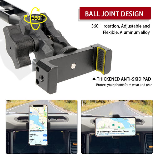 OMU Bronco Phone Mount, 2 Stage Ball-Socket Design, All-Metal Structure, 360° Adjustment for Ford Bronco 2021+