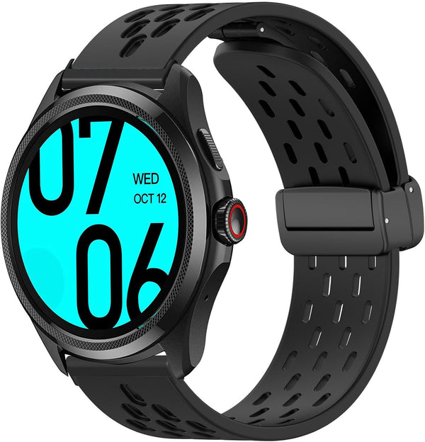 24mm Breathable Soft Silicone Magnetic Butterfly Closure Sport Replacement Band Straps Compatible with Ticwatch Pro 5