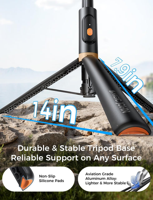 MAGIC JOHN 59" Automatic Pop-up Phone Tripod, Extendable Selfie Stick for iPhone, Selfie Stick Tripod with Detachable