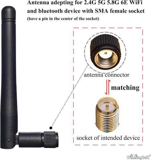Dixingtek 6E 2.4GHz 5GHz 6GHz 2-Pack WiFi Tri-Band Bluetooth RP SMA Male Antenna, Compatible with WiFi Router Camera