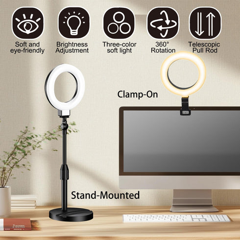 SULISAIS Desk Ring Light with Stand, Video Conference Lighting with Clip, Ring Light for Phone, Travel Selfie Light
