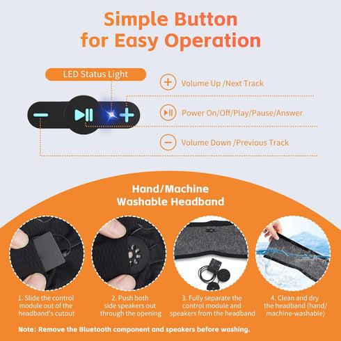 6.0 20H Sleep Headphones Bluetooth Headband, Playtime Headband Headphones with HD Stereo Speakers, Sports Wireless