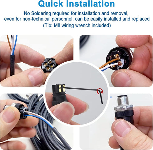 Industrial Sensor Connector Plug, Lonlonty M8 Connector 3-Pin A Coding UTP IP67 Waterproof Adapter