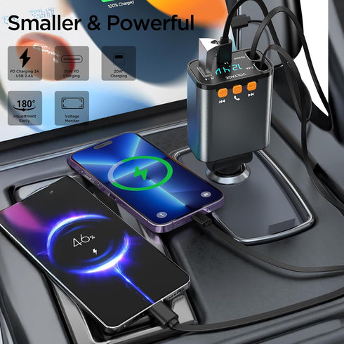 QUVFHE Charger,5 1 5.3 MP3 Player,2 Retractable Car in PD Car Phone Charger with Bluetooth FM Transmitter,Handsfree