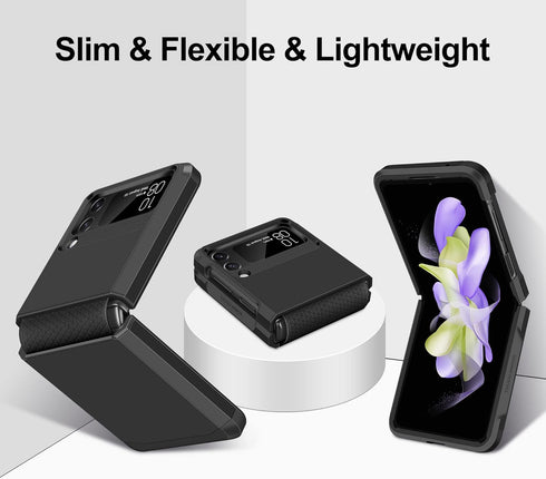 SAMONPOW for Samsung Galaxy Z Flip 4 Case, Upgraded Hinge Protection, Dual Layer Hard PC Soft TPU Bumper, Black